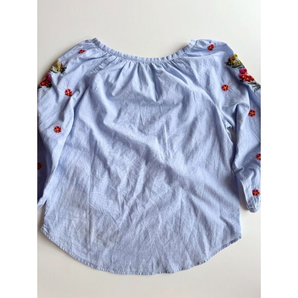 VELVET GRAHAM & SPENCER Arabelle Chambray Embroidered Peasant Blouse, Size M - Picture 12 of 16